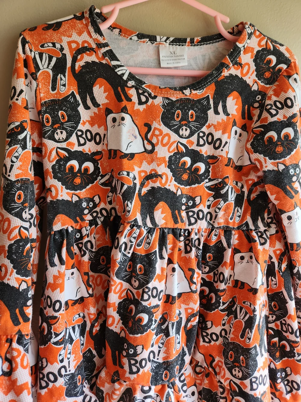 Halloween Cat & Ghost Ruffle Tunic- Orange, Black, White